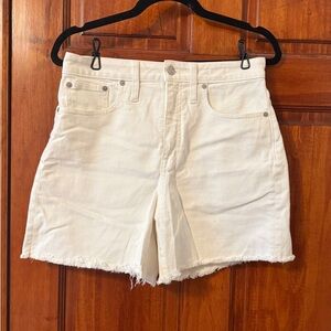 Madewell White High-Rise Frayed Hem Denim Shorts